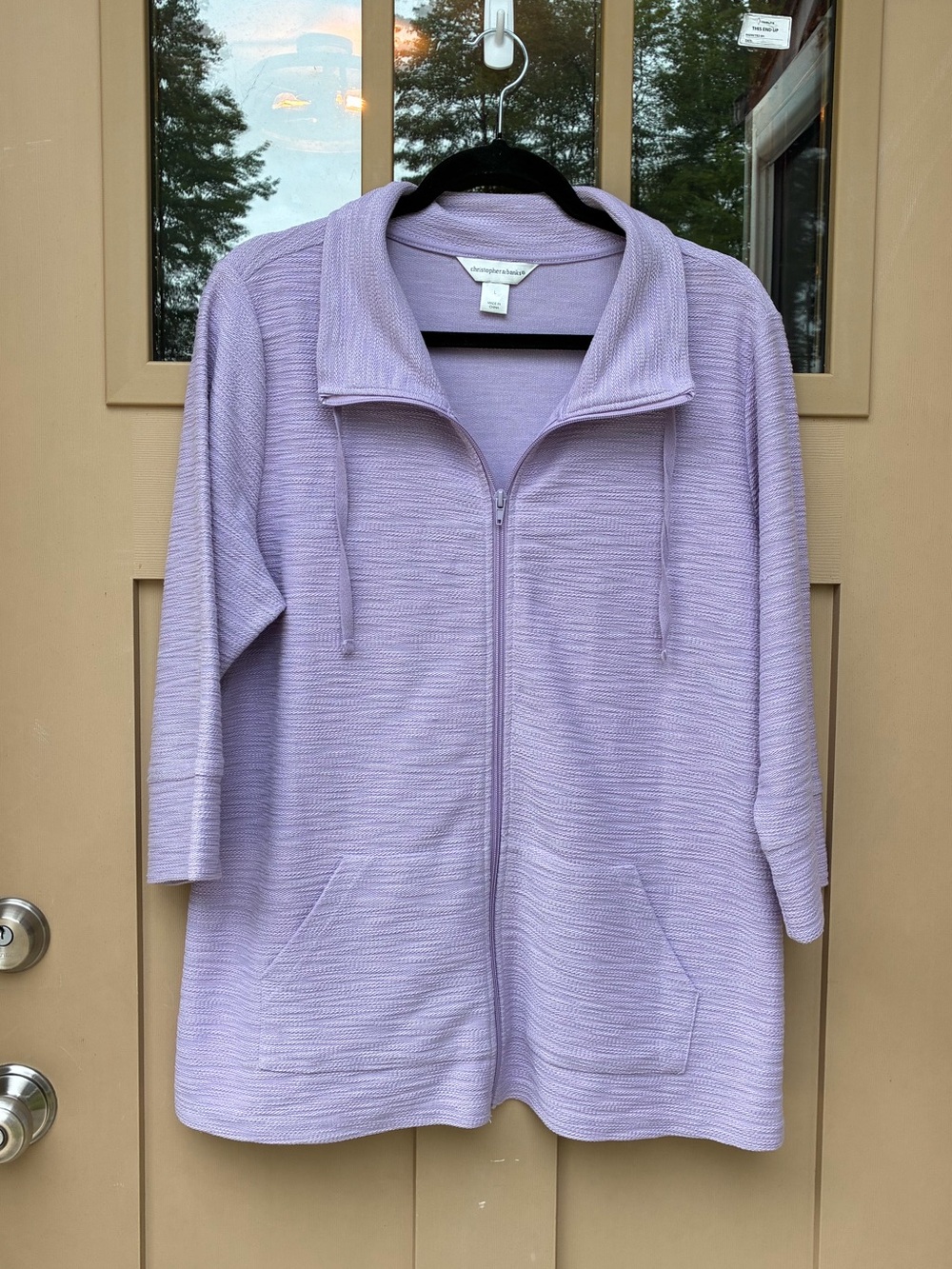Christopher & Banks Top Lavender Full Zip 3/4 Sleeves Women's Large